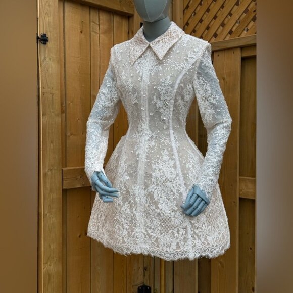 🆕 BRONX & BANCO 🧿 NWOT Adelaide White Lace Bridal Mini Dress, Sz XS US 2 - Picture 11 of 16